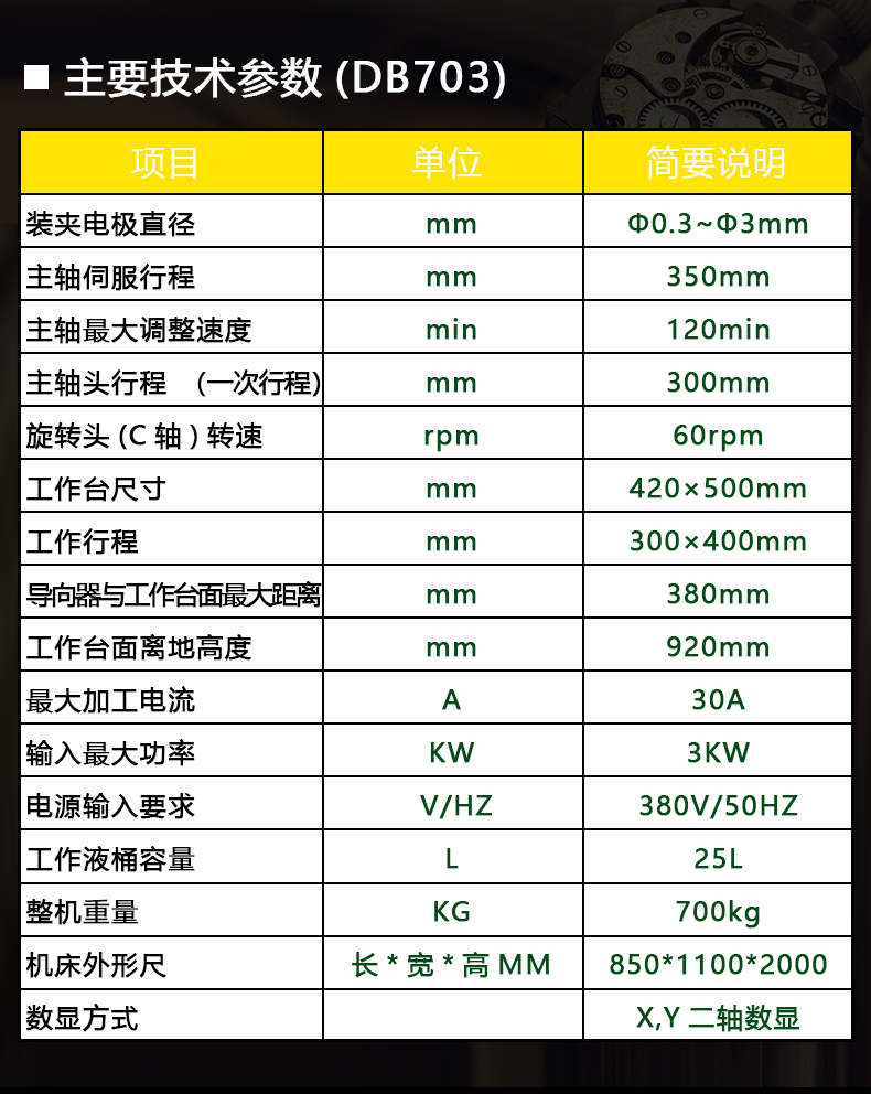 DB703電火花穿孔機技術(shù)參數